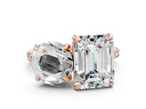 Rose gold Round and Emerald Toi Moi Ring with Prong Setting and Micro Pave Band