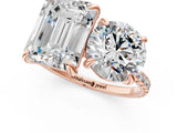 Rose gold Round and Emerald Toi Moi Ring with Prong Setting and Pave Band 1