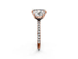 Rose gold Round and Emerald Toi Moi Ring with Prong Setting and Pave Band 2