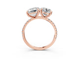 Rose gold Round and Emerald Toi Moi Ring with Prong Setting and Pave Band 3