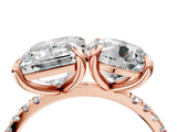 Rose gold Round and Emerald Toi Moi Ring with Prong Setting and Pave Band 4