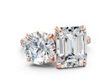 Rose gold Round and Emerald Toi Moi Ring with Prong Setting and Pave Band