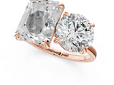 Rose gold Round and Emerald Toi Moi Ring with Prong Setting and Plain Band 1