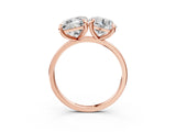 Rose gold Round and Emerald Toi Moi Ring with Prong Setting and Plain Band 3