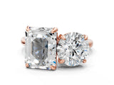 Rose gold Round and Emerald Toi Moi Ring with Prong Setting and Plain Band