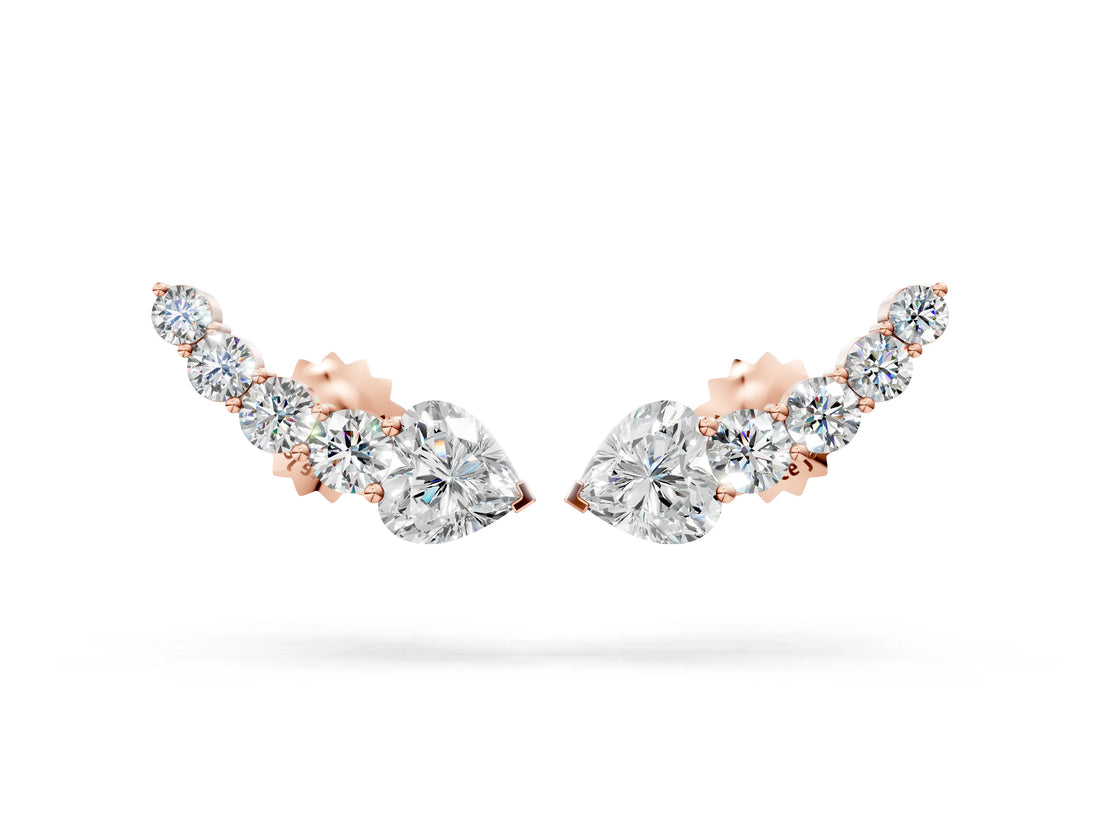 Rose gold Round and Heart Diamond Petite Ear Climber Earrings