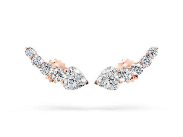 Rose gold Round and Heart Diamond Petite Ear Climber Earrings
