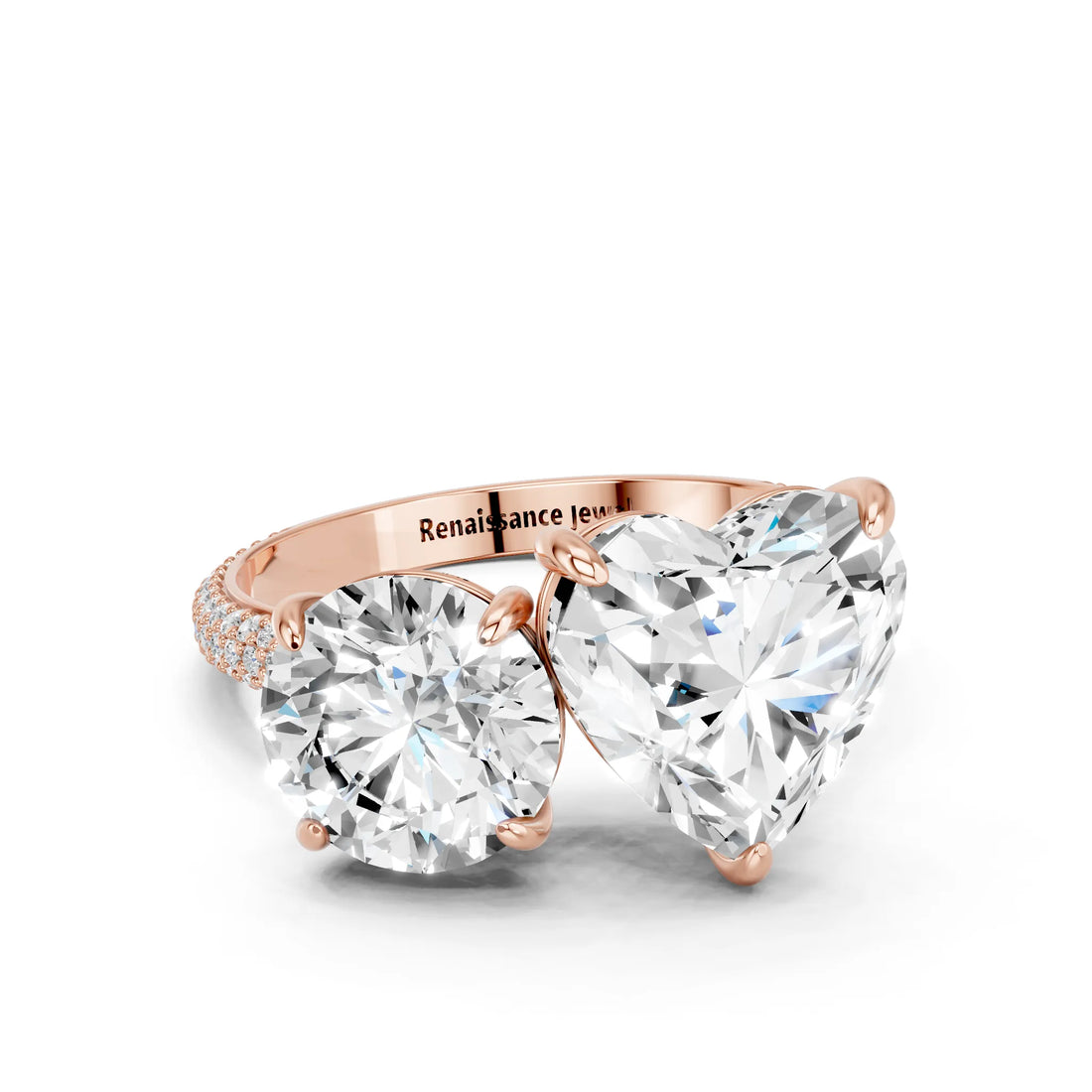 Rose gold Round and Heart Toi Moi Ring with Prong Setting and Micro Pave Band