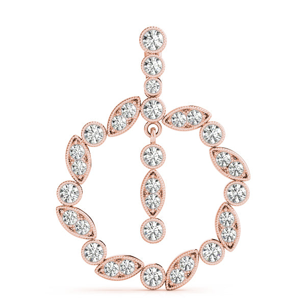 Rose gold Round and Marquise Cut Diamond Milgrain Halo Pendant 1