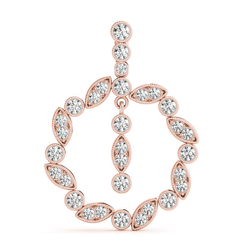 Rose gold Round and Marquise Cut Diamond Milgrain Halo Pendant 1