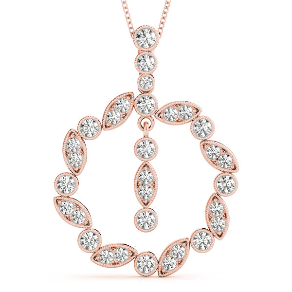 Rose gold Round and Marquise Cut Diamond Milgrain Halo Pendant