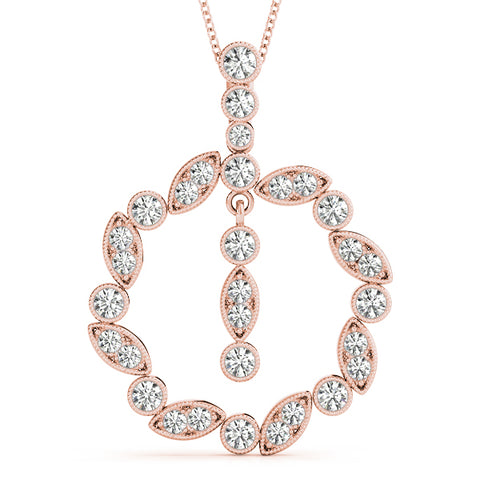 Rose gold Round and Marquise Cut Diamond Milgrain Halo Pendant