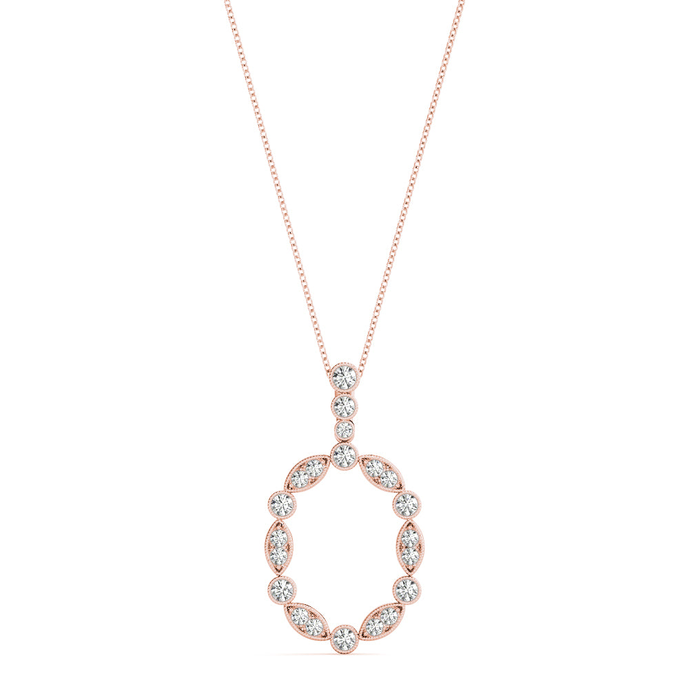 Rose gold Round and Marquise Diamond Bezel Set Pendant