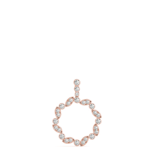 Rose gold Round and Marquise Diamond Circle Pendant with Bezel and Prong Setting