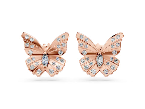 Rose gold Round and Marquise Diamond Flutter Butterfly Stud Earrings_4