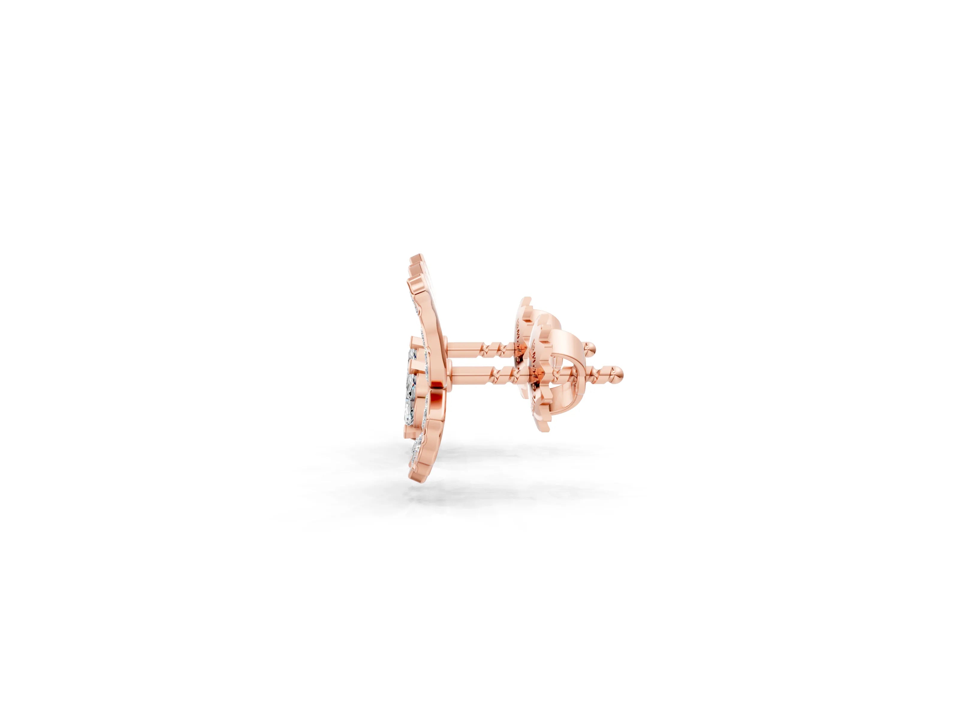 Rose gold Round and Marquise Diamond Flutter Butterfly Stud Earrings_5