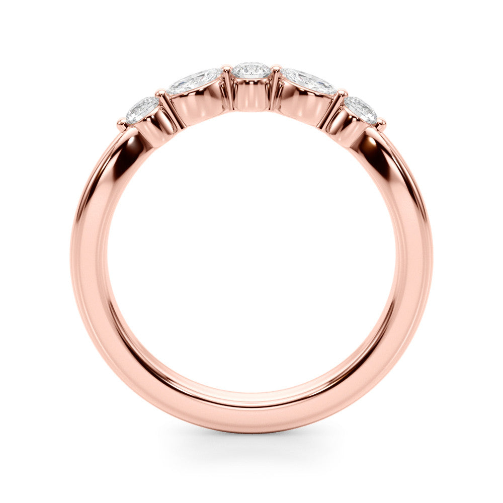 Rose gold Round and Marquise Diamond Half Eternity Band with Prong Setting 1