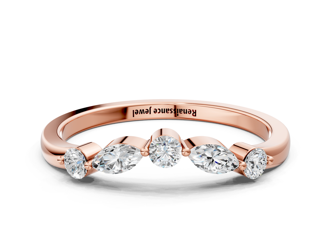 Rose gold Round and Marquise Diamond Half Eternity Band with Prong Setting_4