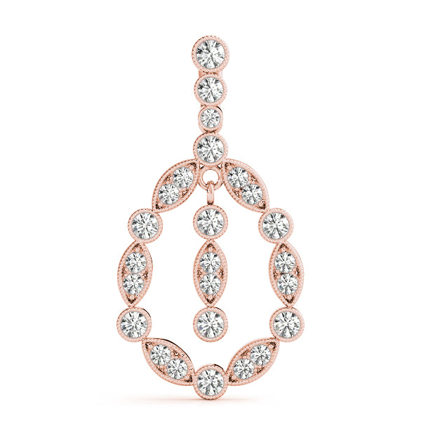 Rose gold Round and Marquise Diamond Milgrain Halo Pendant 1