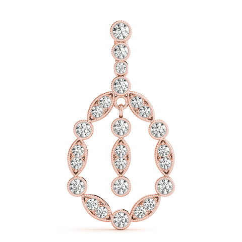Rose gold Round and Marquise Diamond Milgrain Halo Pendant 1