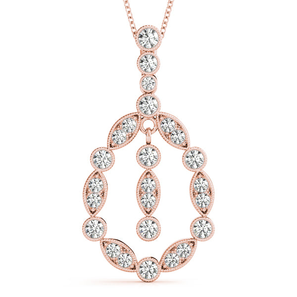 Rose gold Round and Marquise Diamond Milgrain Halo Pendant