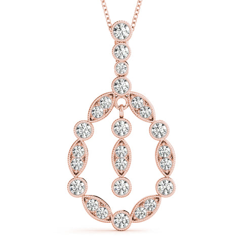 Rose gold Round and Marquise Diamond Milgrain Halo Pendant