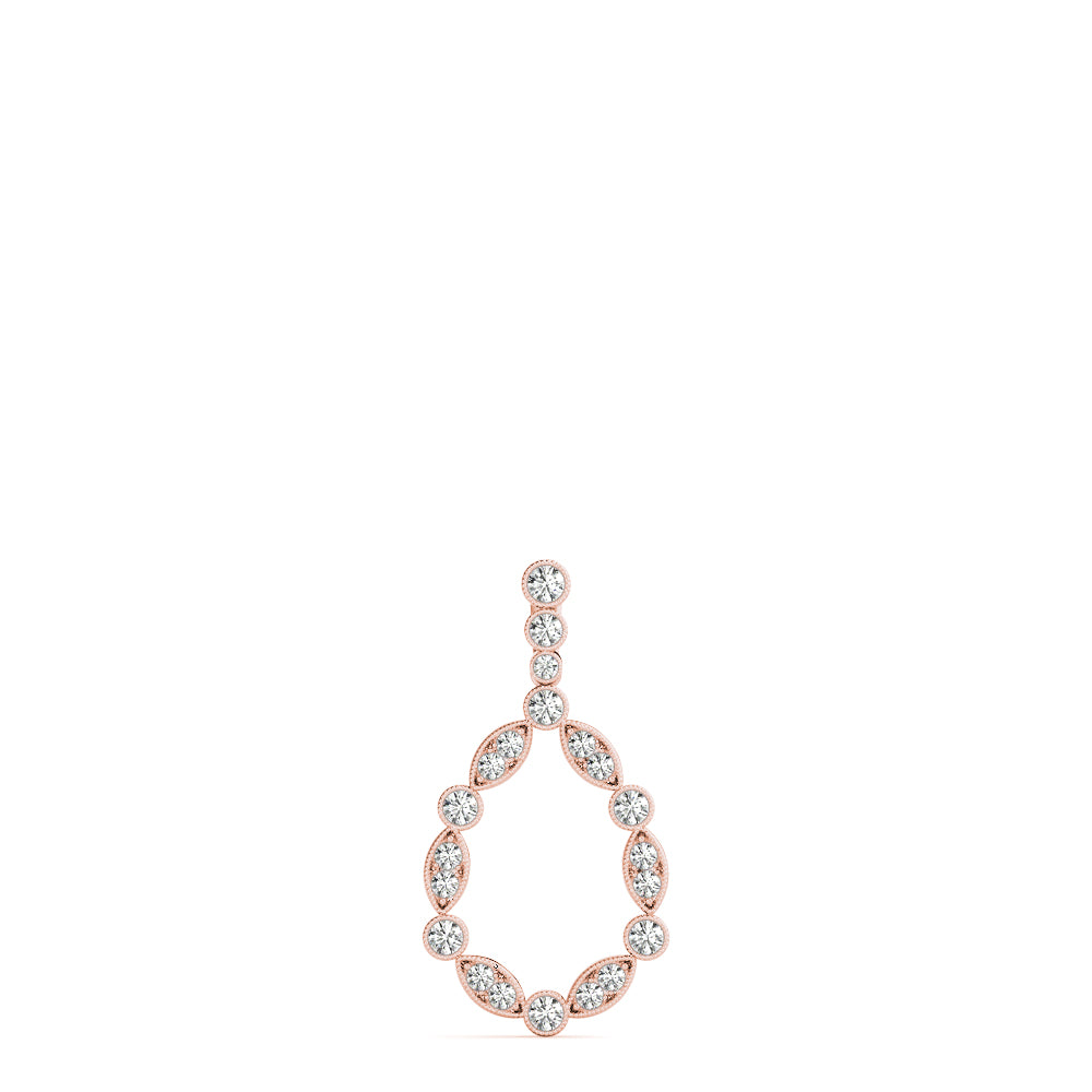 Rose gold Round and Marquise Diamond Milgrain Prong Pendant 1