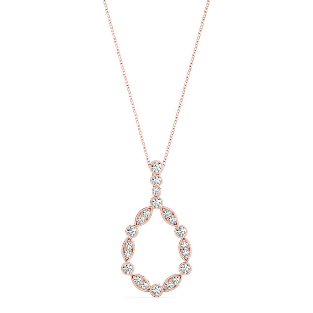 Rose gold Round and Marquise Diamond Milgrain Prong Pendant