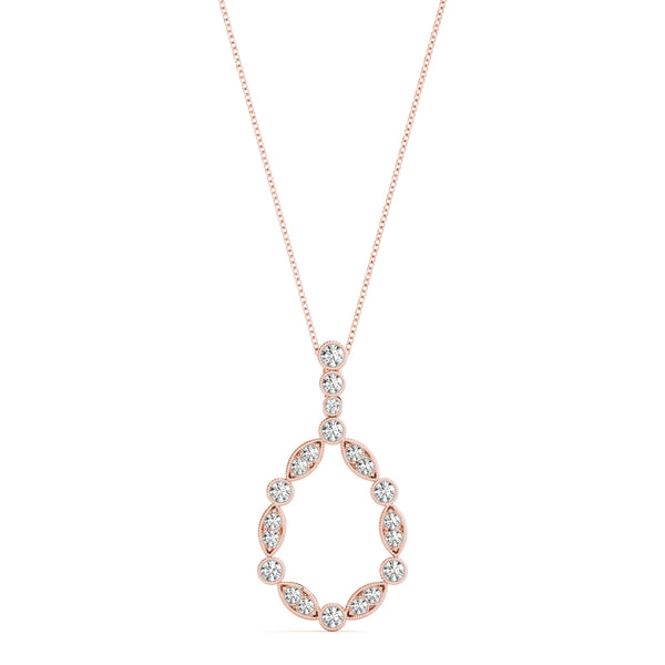 Rose gold Round and Marquise Diamond Milgrain Prong Pendant