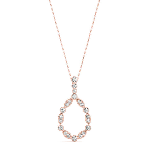 Rose gold Round and Marquise Diamond Milgrain Prong Pendant