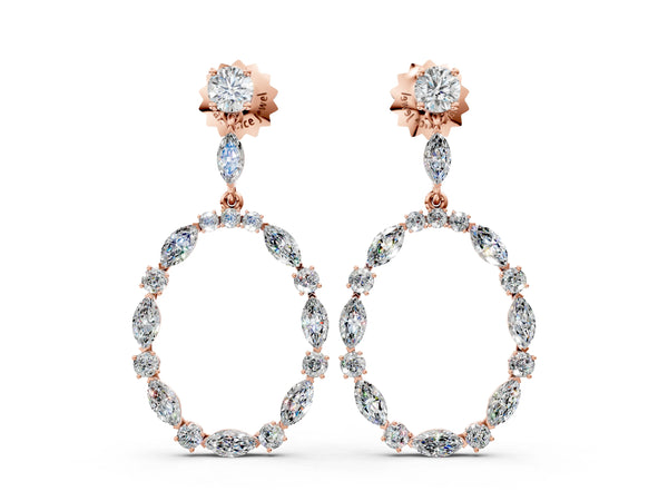 Rose gold Round and Marquise Diamond Open Oval Drop Earrings