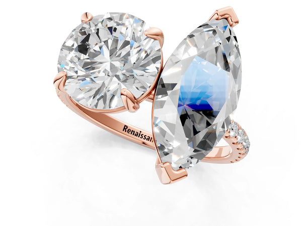 Rose gold Round and Marquise Toi Moi Ring with Prong Setting and Pave Band