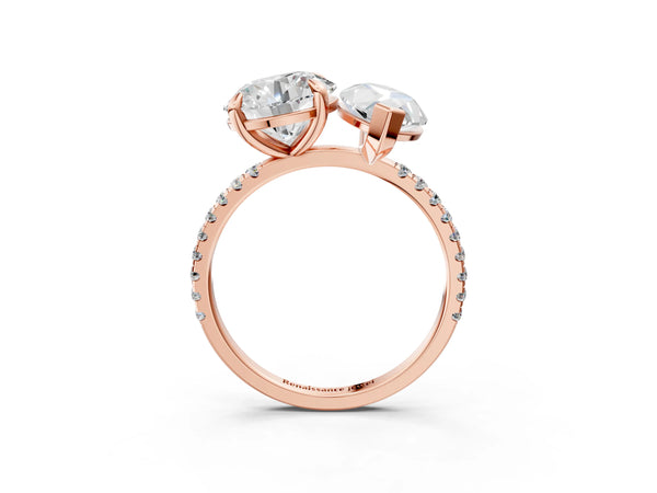 Rose gold Round and Marquise Toi Moi Ring with Prong Setting and Pave Band