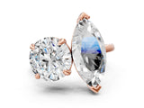 Rose gold Round and Marquise Toi Moi Ring with Prong Setting and Plain Band