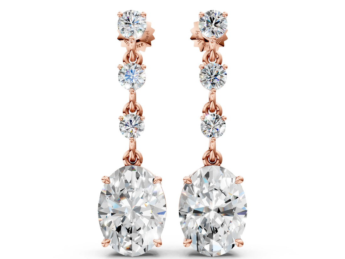 Rose gold Round and Oval Diamond Drop Earrings