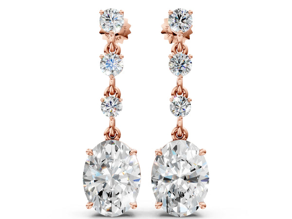 Rose gold Round and Oval Diamond Drop Earrings