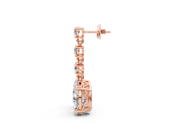 Rose gold Round and Oval Diamond Drop Earrings