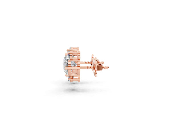 Rose gold Round and Oval Diamond Hydrangea Bouquet Stud Earrings with Round Diamond Accents