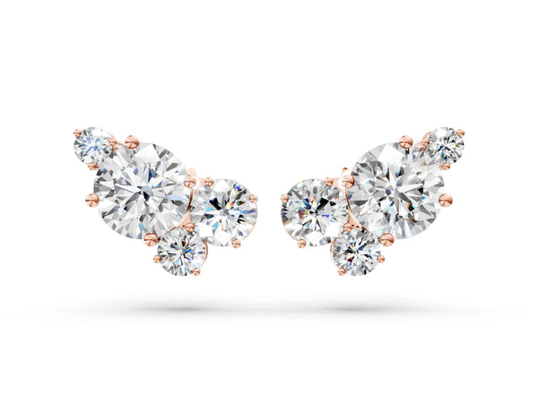 Rose gold Round and Oval Diamond Hydrangea Bouquet Stud Earrings with Round Diamond Accents