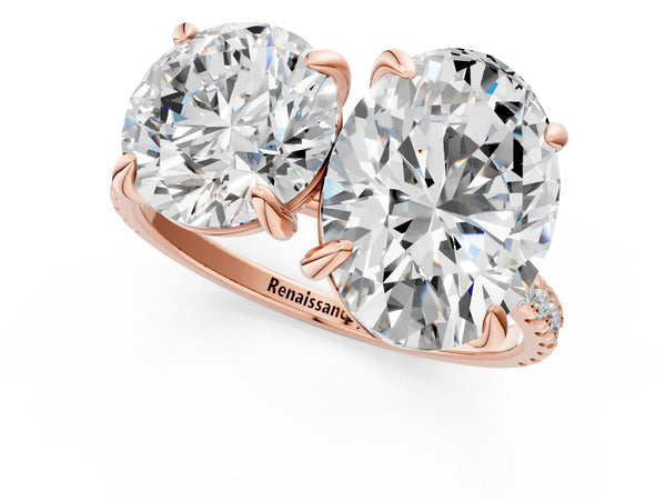 Rose gold Round and Oval Toi Moi Ring with Prong Setting and Micro Pave Band