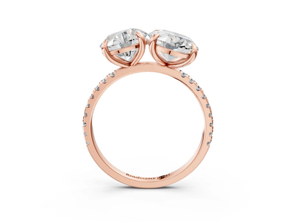 Rose gold Round and Oval Toi Moi Ring with Prong Setting and Micro Pave Band