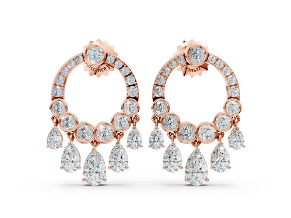 Rose gold Round and Pear Diamond Dangle Earrings