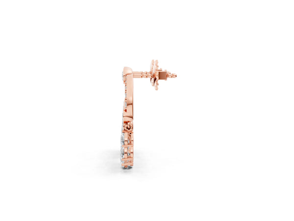 Rose gold Round and Pear Diamond Dangle Earrings
