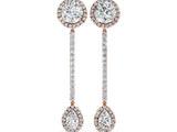 Rose gold Round and Pear Diamond Halo Drop Earrings