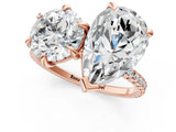 Rose gold Round and Pear Toi Moi Ring with Prong Setting and Micro Pave Band 1