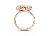 Rose gold Round and Pear Toi Moi Ring with Prong Setting and Micro Pave Band 3