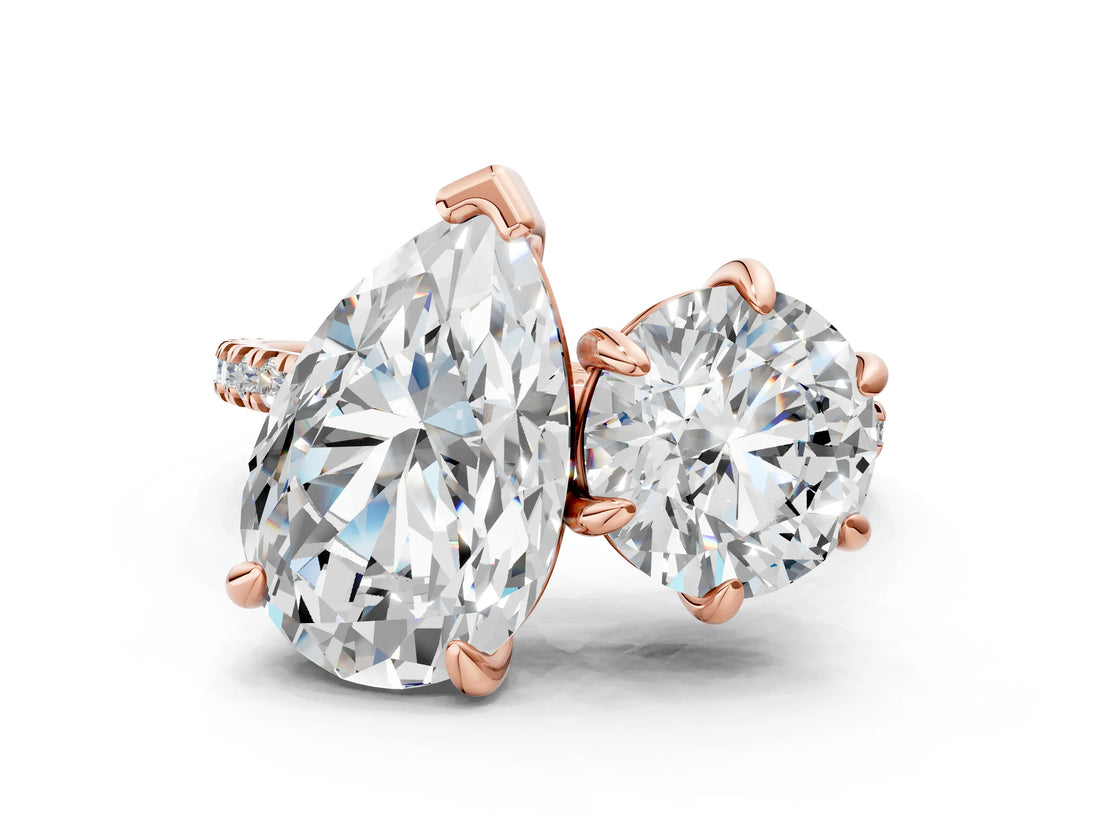Rose gold Round and Pear Toi Moi Ring with Prong Setting and Micro Pave Band