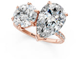 Rose gold Round and Pear Toi Moi Ring with Prong Setting and Pave Band 1