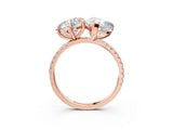 Rose gold Round and Pear Toi Moi Ring with Prong Setting and Pave Band 3