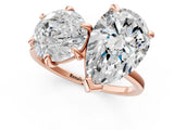 Rose gold Round and Pear Toi Moi Ring with Prong Setting and Plain Band 1